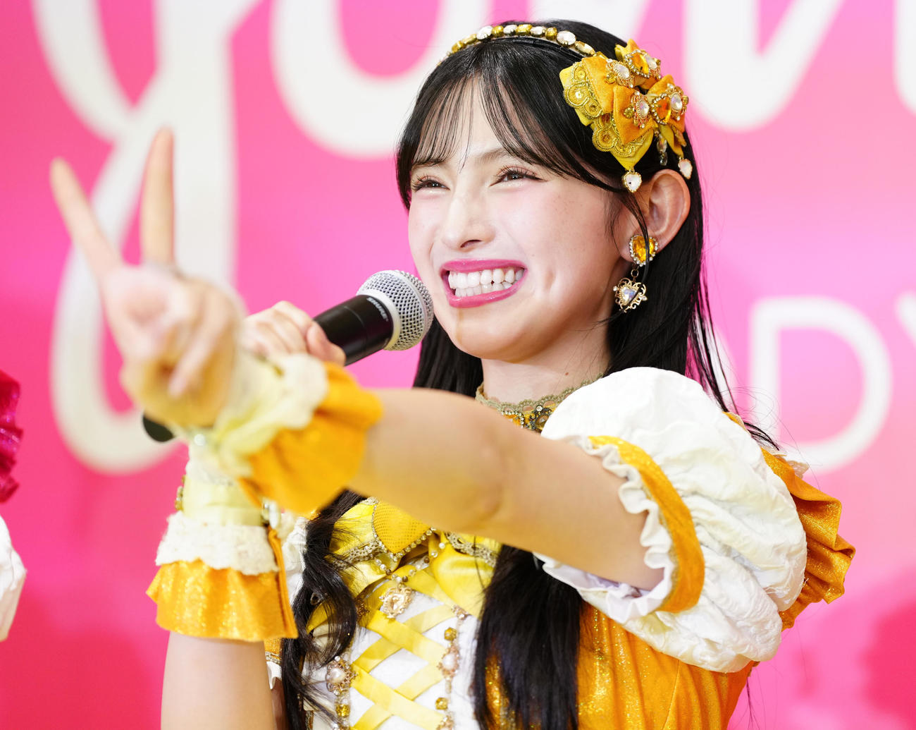 「ジョンソン　ボディケアVCアロマミルク」新発売記念記者発表会に登壇した超ときめきハート宣伝部の菅田愛貴（撮影・鈴木みどり）