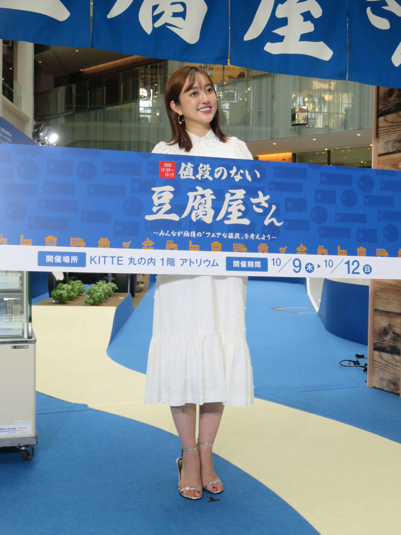 「値段のない豆腐屋さん～みんなが納得の『フェアな値段』を考えよう～」開店セレモニーに登場した菊地亜美