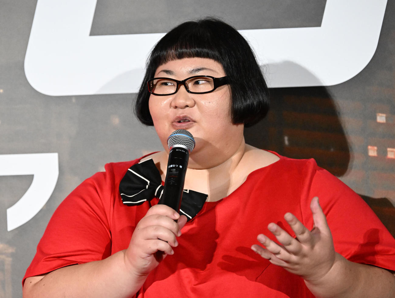 映画「トロン：アレス」日本公開イベントに登場したメイプル超合金の安藤なつ（撮影・千葉一成）