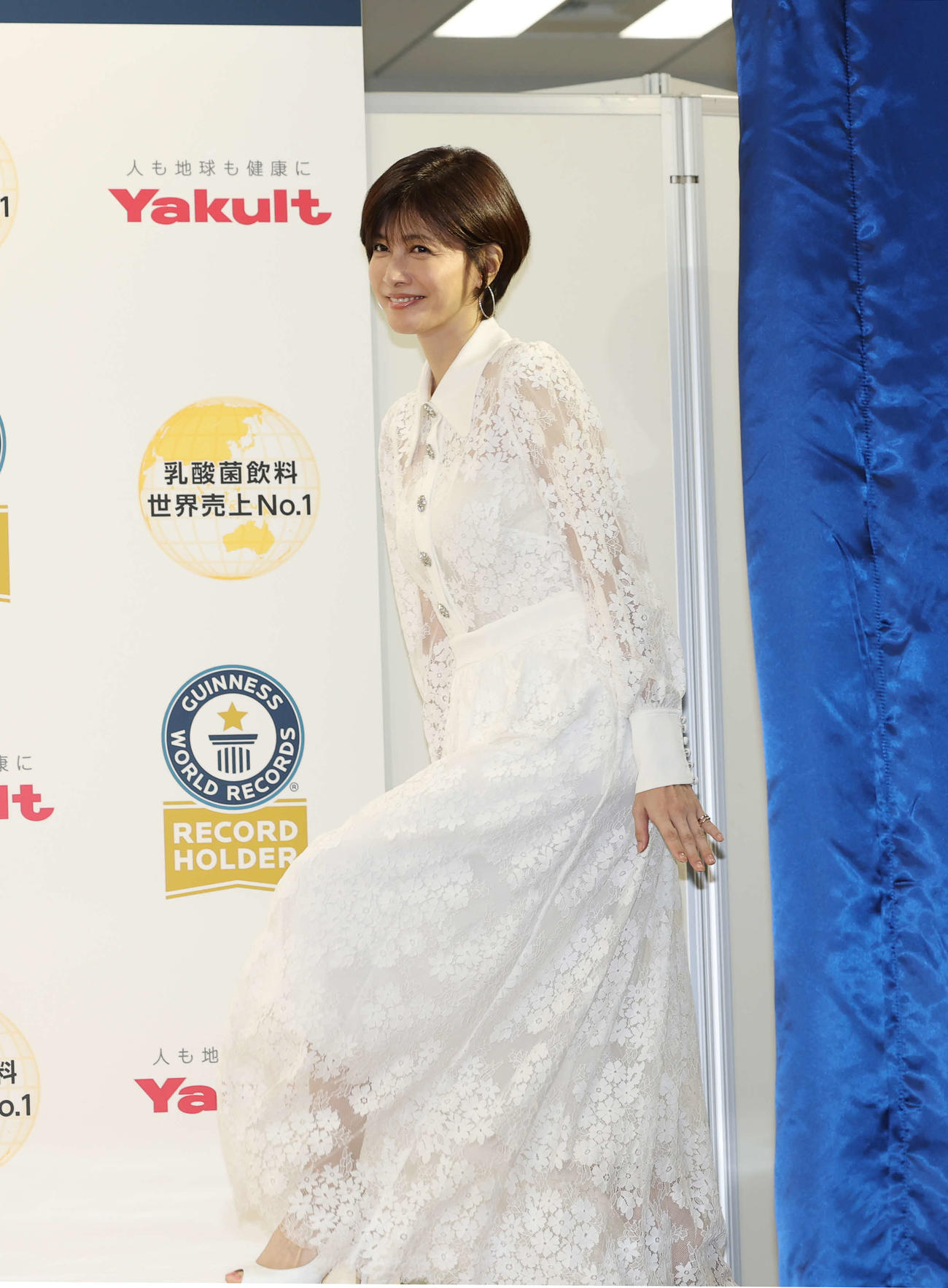 ヤクルトのギネス世界記録認定授与式に登壇した内田有紀（撮影・増田悦実）
