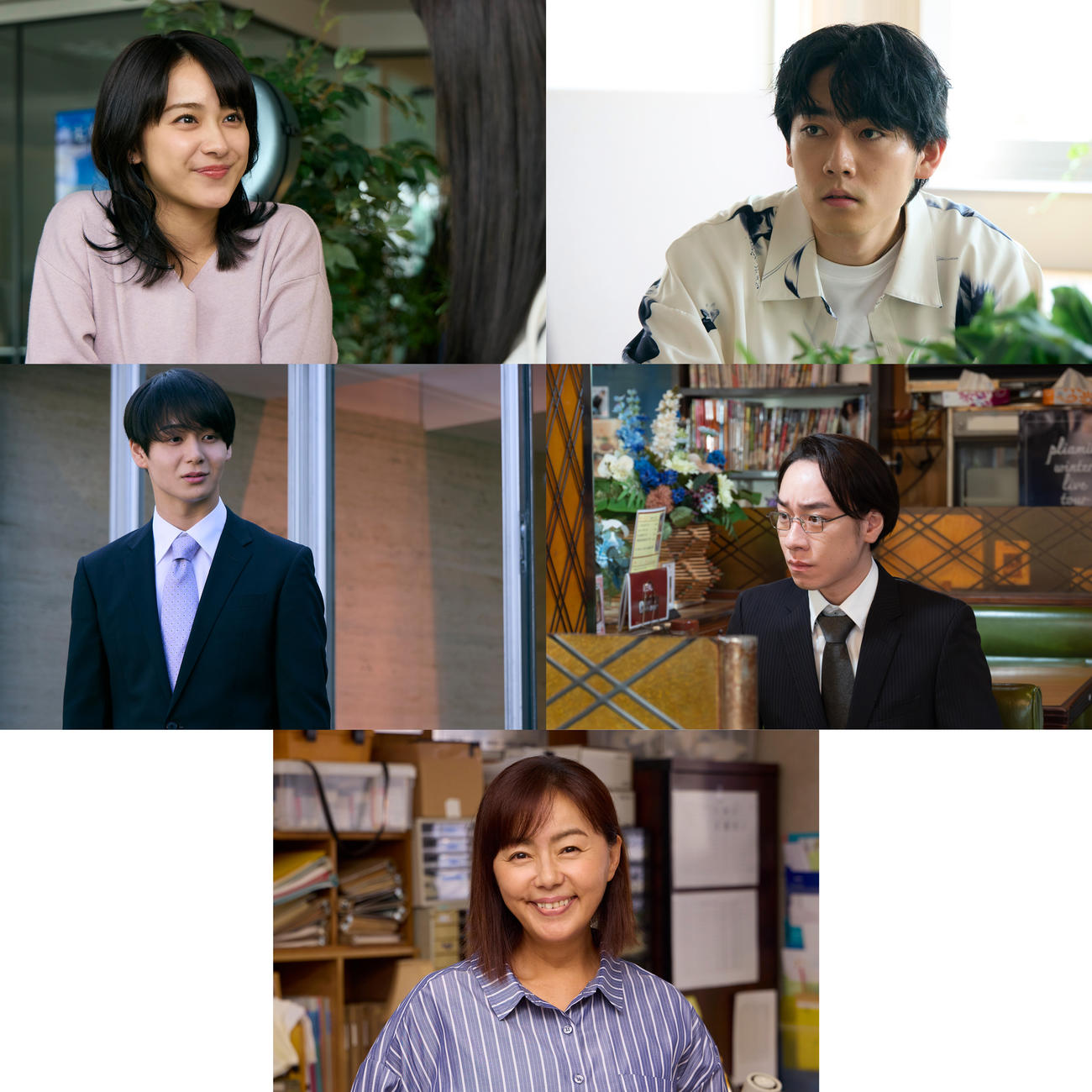 ドラマ「102回目のプロポーズ」への出演が発表された、上段左から平祐奈、林カラス、中段左から太田駿静、落合モトキ、下段は田中律子　（C）フジテレビ