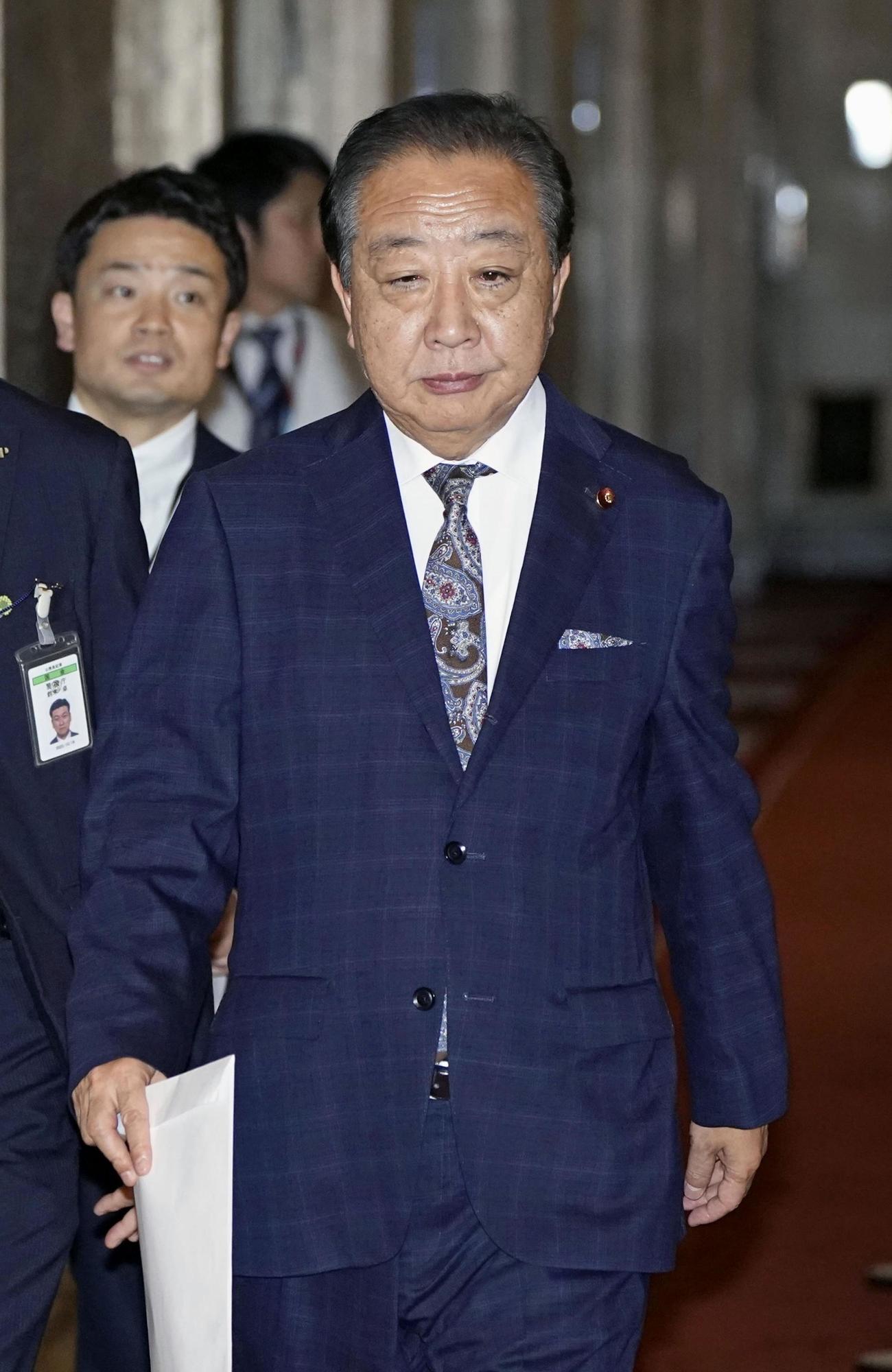 日本維新の会、国民民主党との3党党首会談に臨む立憲民主党の野田代表（共同）