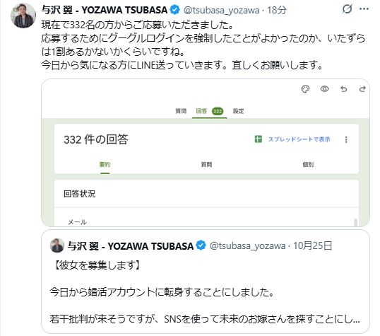 与沢翼氏のXから