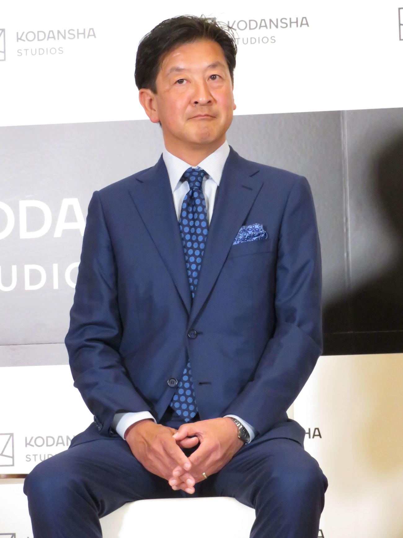 「Kodansha Studio」設立発表会見に出席した講談社の野間省伸社長（撮影・村上幸将）