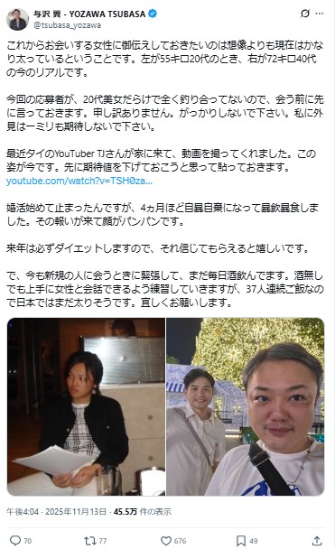 与沢翼氏のXから