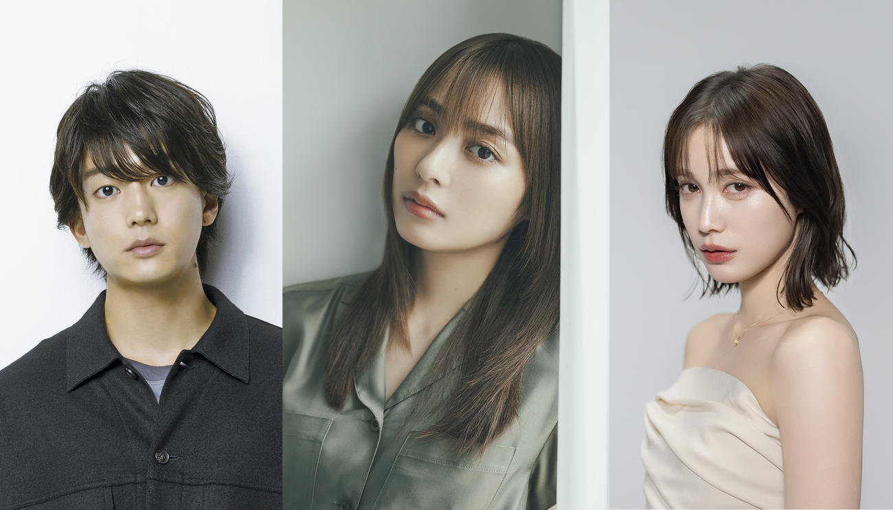 テレビ東京系ドラマチューズ！「略奪奪婚」出演者たち。左から、伊藤健太郎、内田理央、中村ゆりか