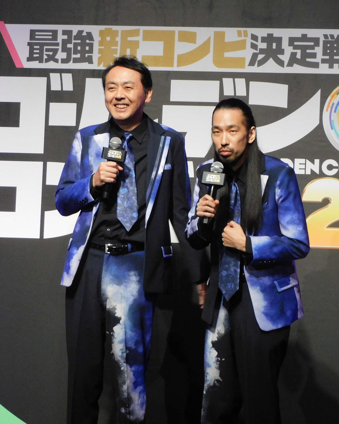 「最強新コンビ決定戦THEゴールデンコンビ2025」の配信記念イベントに出席したアンガールズ田中卓志と真空ジェシカ川北茂澄（撮影・寺本吏輝）