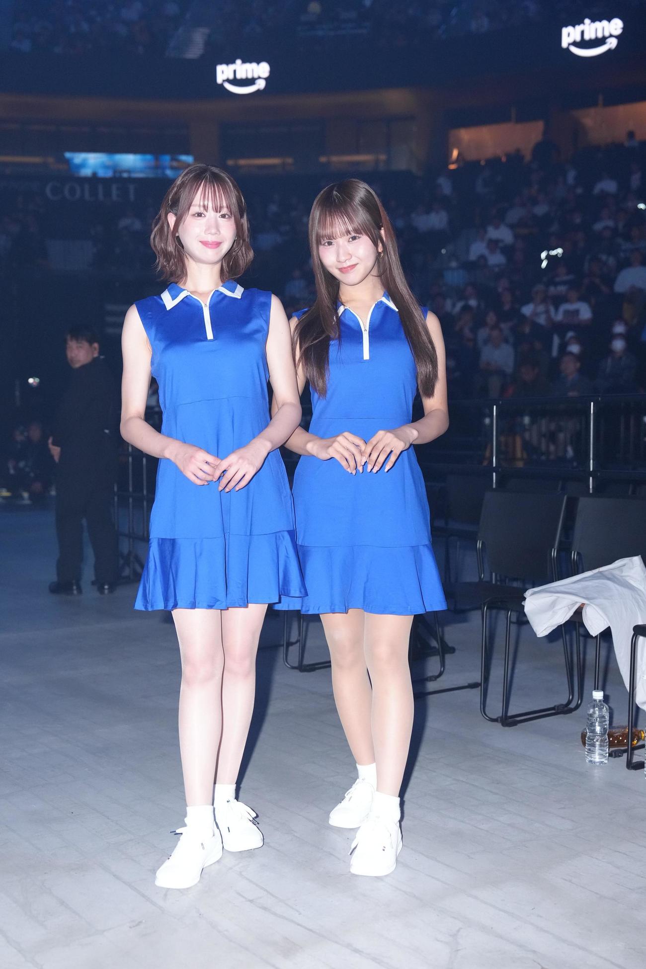 リングを彩るラウンドガールのあらた唯、森脇梨々夏（撮影・足立雅史）