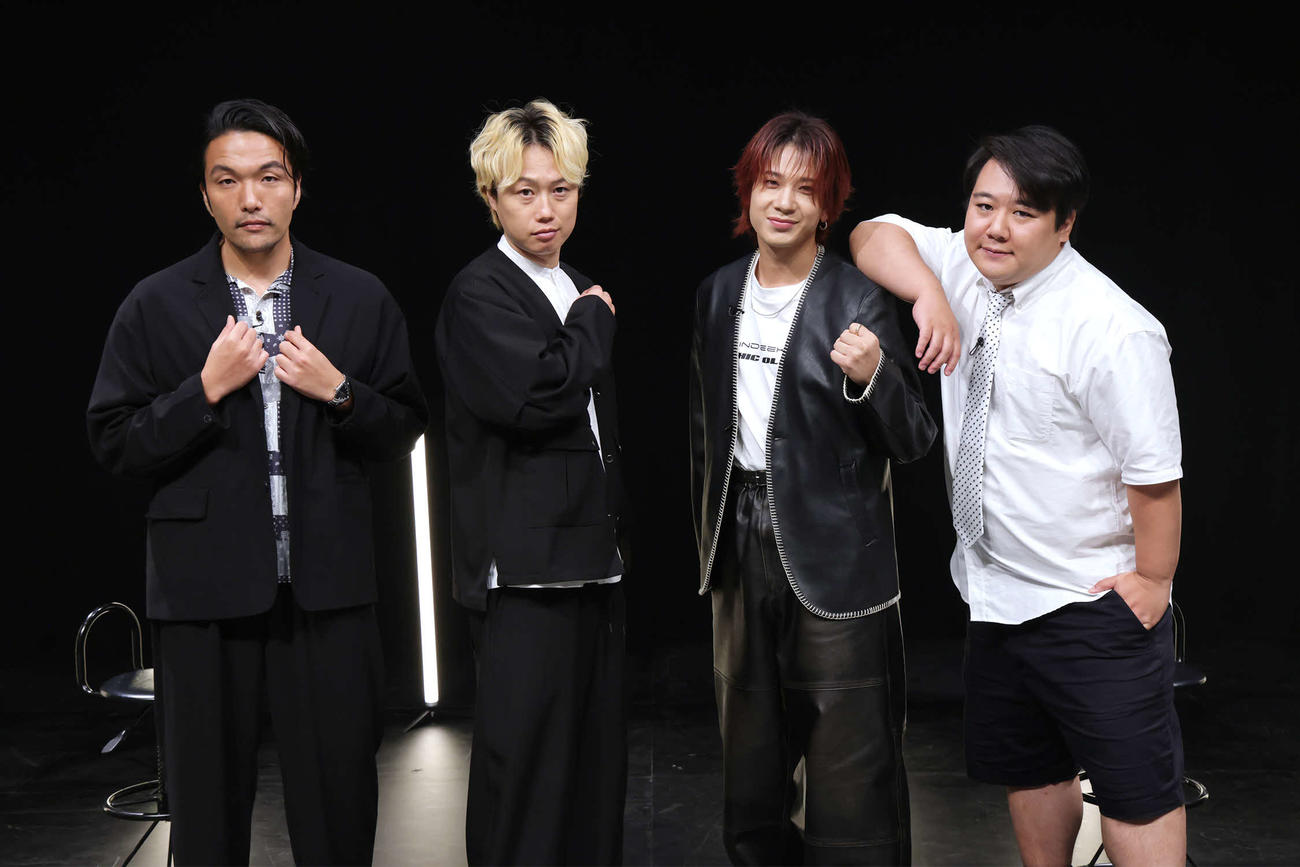 テレビ東京系特番「なんで私がサレ女なの？」に出演する左からMCの見取り図盛山晋太郎、リリー、ゲストのOWVの本田康祐、ラランドのニシダ