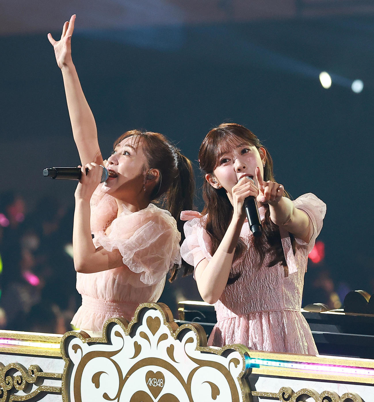 20周年コンサートで盛り上がる高橋みなみ（左）と渡辺美優紀（撮影・中島郁夫）