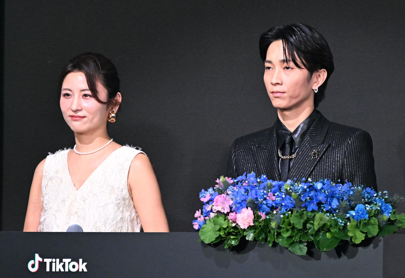 「TikTok Awards Japan」2025でMCを務める宇賀なつみ（左）と田中樹（撮影・千葉一成）