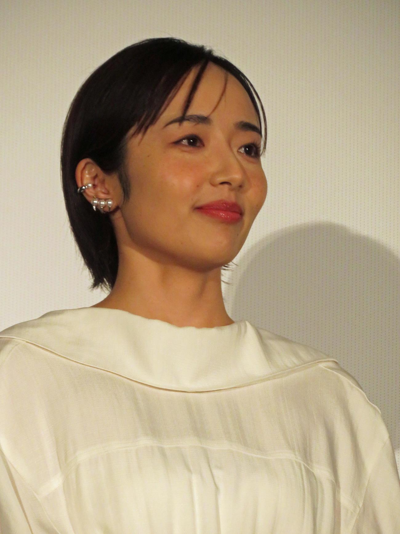 映画「ナイトフラワー」公開御礼舞台あいさつに出席した森田望智（撮影・川田和博）
