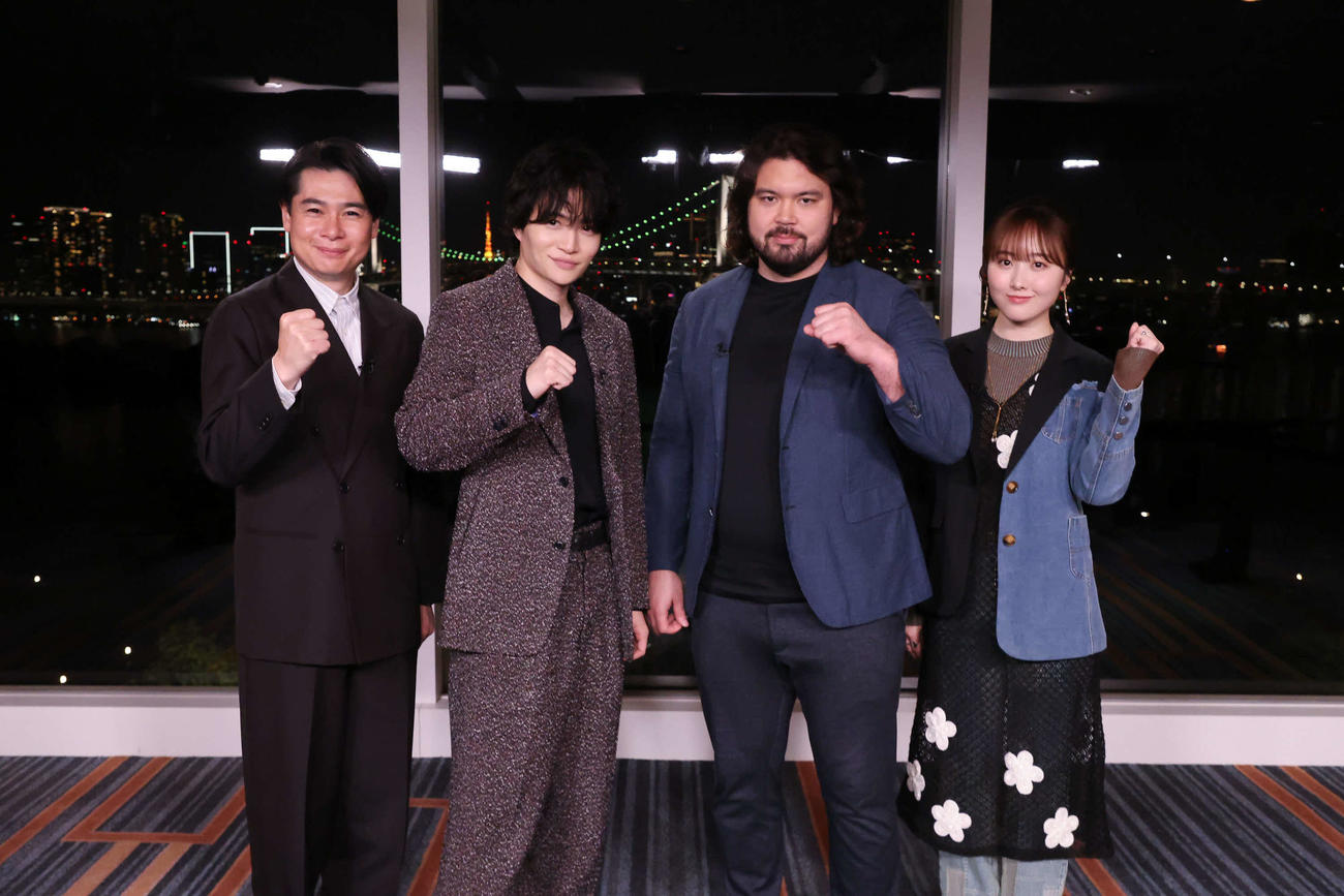 「菊池風磨のスポーツキングダム2025」に出演する、左から、平成ノブシコブシ吉村崇、timelesz菊池風磨、ウルフ・アロン、本田望結