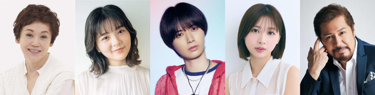 Musical「ローズ」出演者。左から主演の大竹しのぶ、田村芽実、井上瑞稀、富田鈴花、今井清隆
