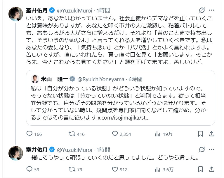 室井佑月氏のＸから