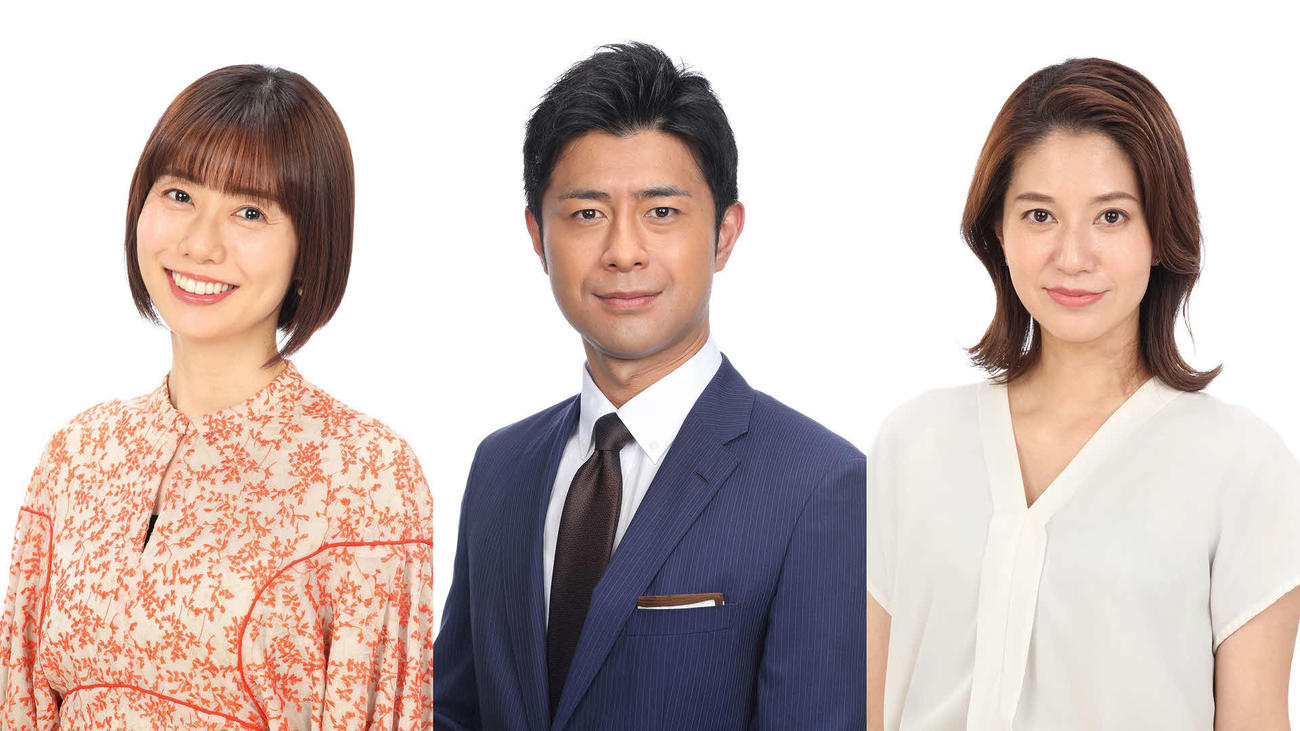 左から山﨑夕貴アナウンサー、榎並大二郎アナウンサー、遠藤玲子アナウンサー（（C）フジテレビ）