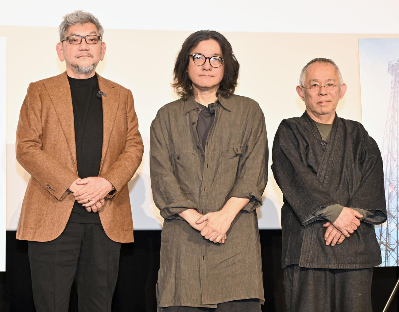 「式日」特別上映イベントに出席した、左から庵野秀明、岩井俊二、鈴木敏夫（撮影・千葉一成）