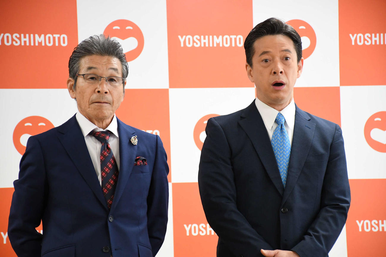 吉本新喜劇の間寛平GM（左）と西川忠志（撮影・阪口孝志）