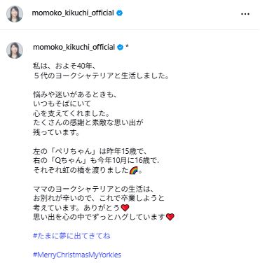 菊池桃子のインスタグラムから