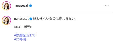 相川七瀬のインスタグラムから