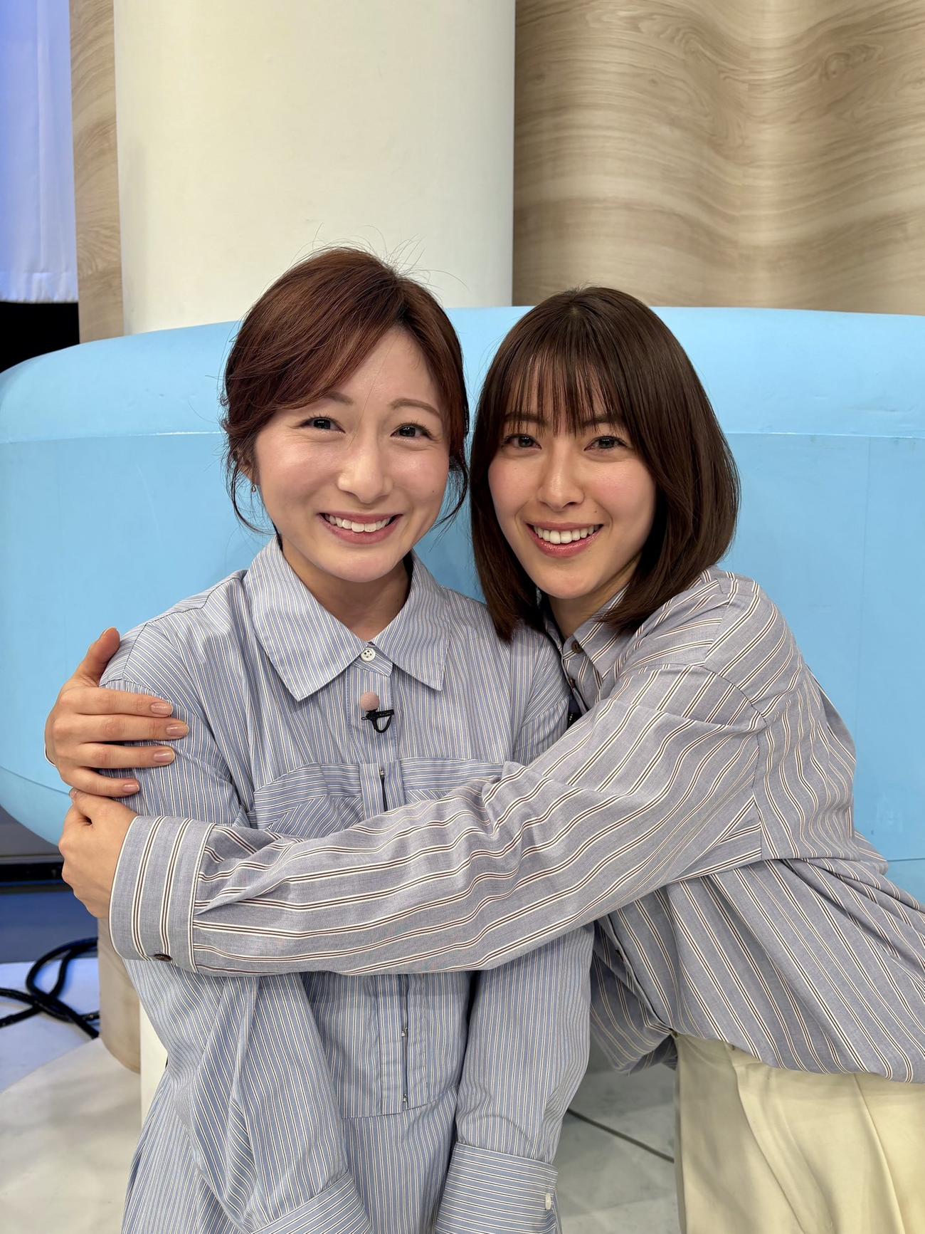 あこがれの女優にハグされ緊張の市來玲奈アナ（ZIPのXから）