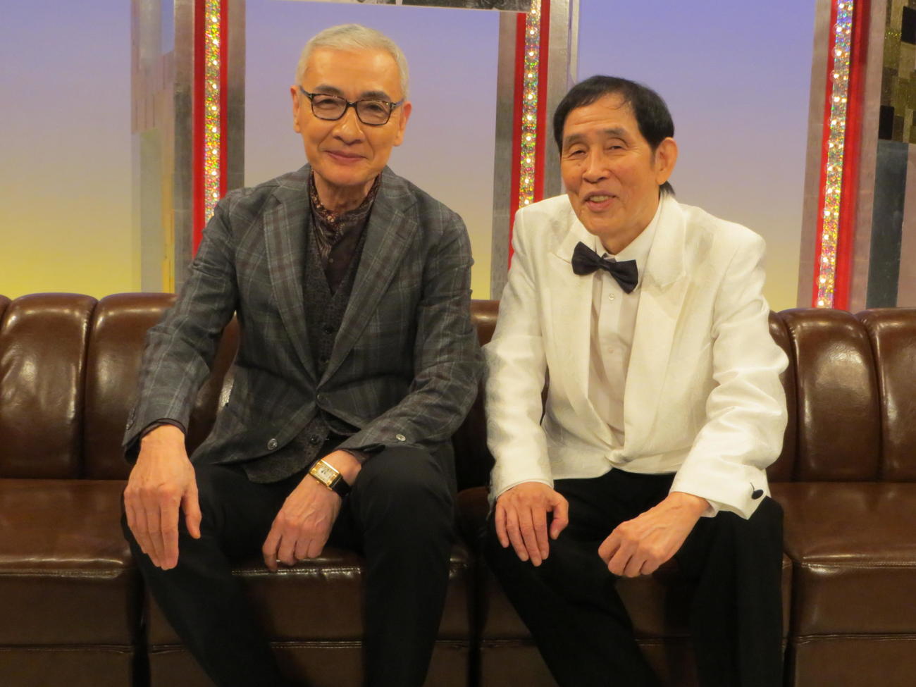 久米宏さん（左）と萩本欽一（2016年11月撮影）