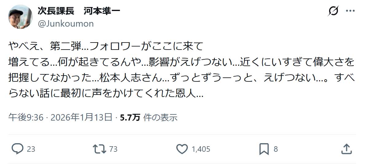 河本準一のXから