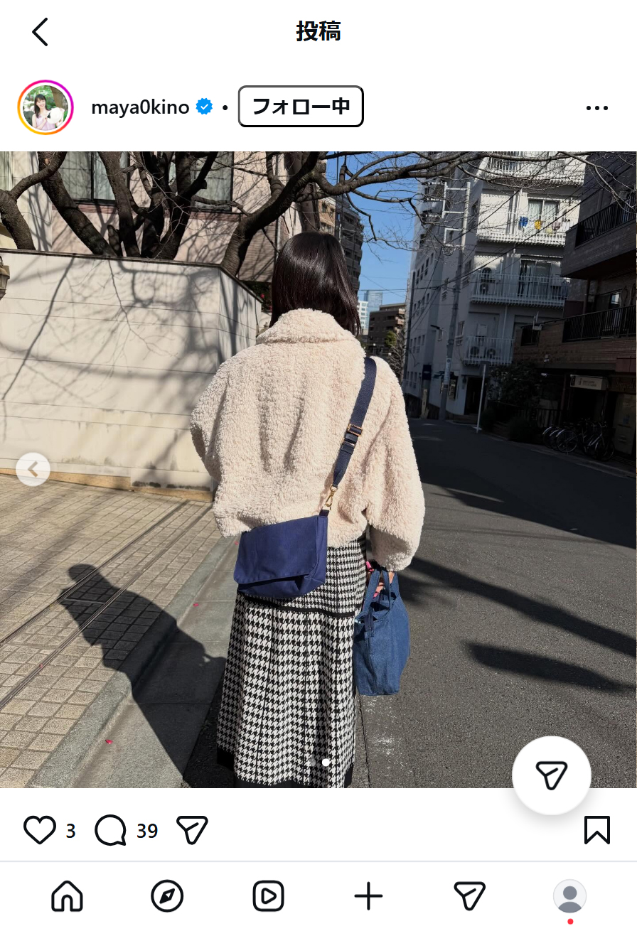 紀真耶アナのインスタグラムから