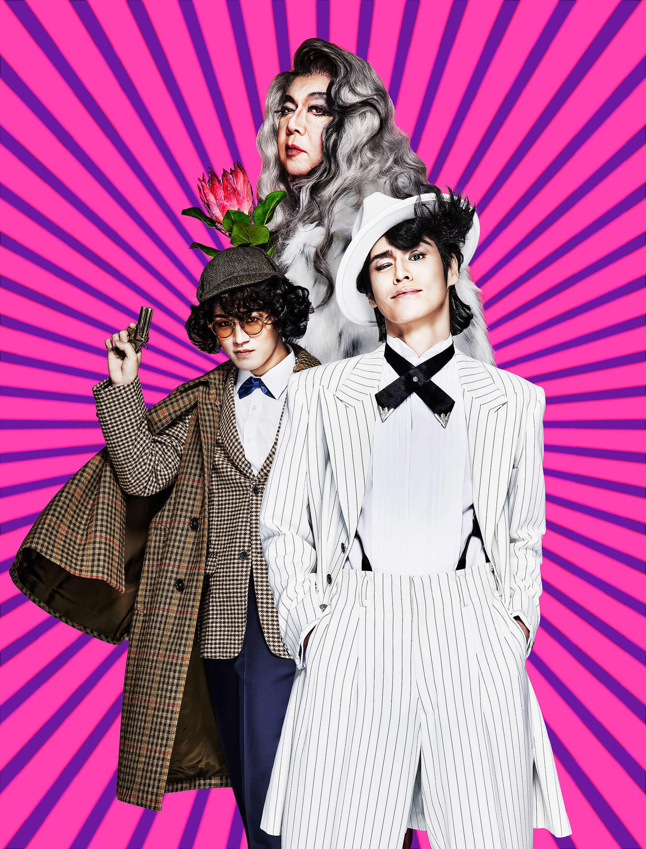2026年劇団☆新感線46周年興行・夏公演　SHINKANSEN☆RSP　怪奇骨董音楽劇「アケチコ！～蒸気の黒ダイヤ、あるいは狂気の島～」に出演する、手前から宮野真守、WEST．神山智洋、古田新太