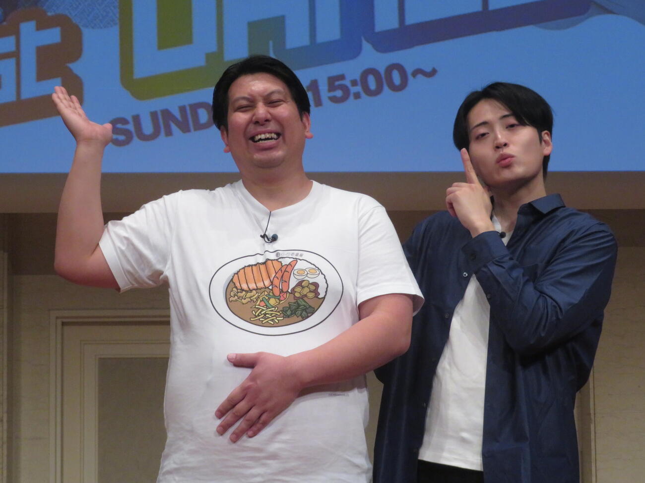 TOKYO FM月曜喋るズ「エフエムレインボー」番組初イベント「日曜会えるズ　エフエムレンボー『1st DANCE』」を行ったジャンボたかお（左）と池田直人