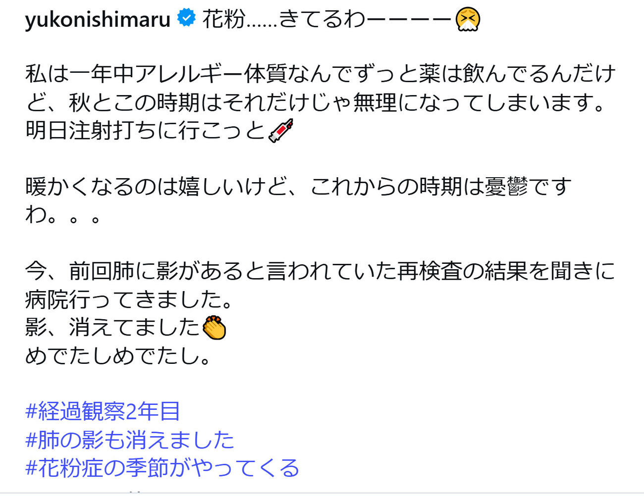 西丸優子のインスタグラムから