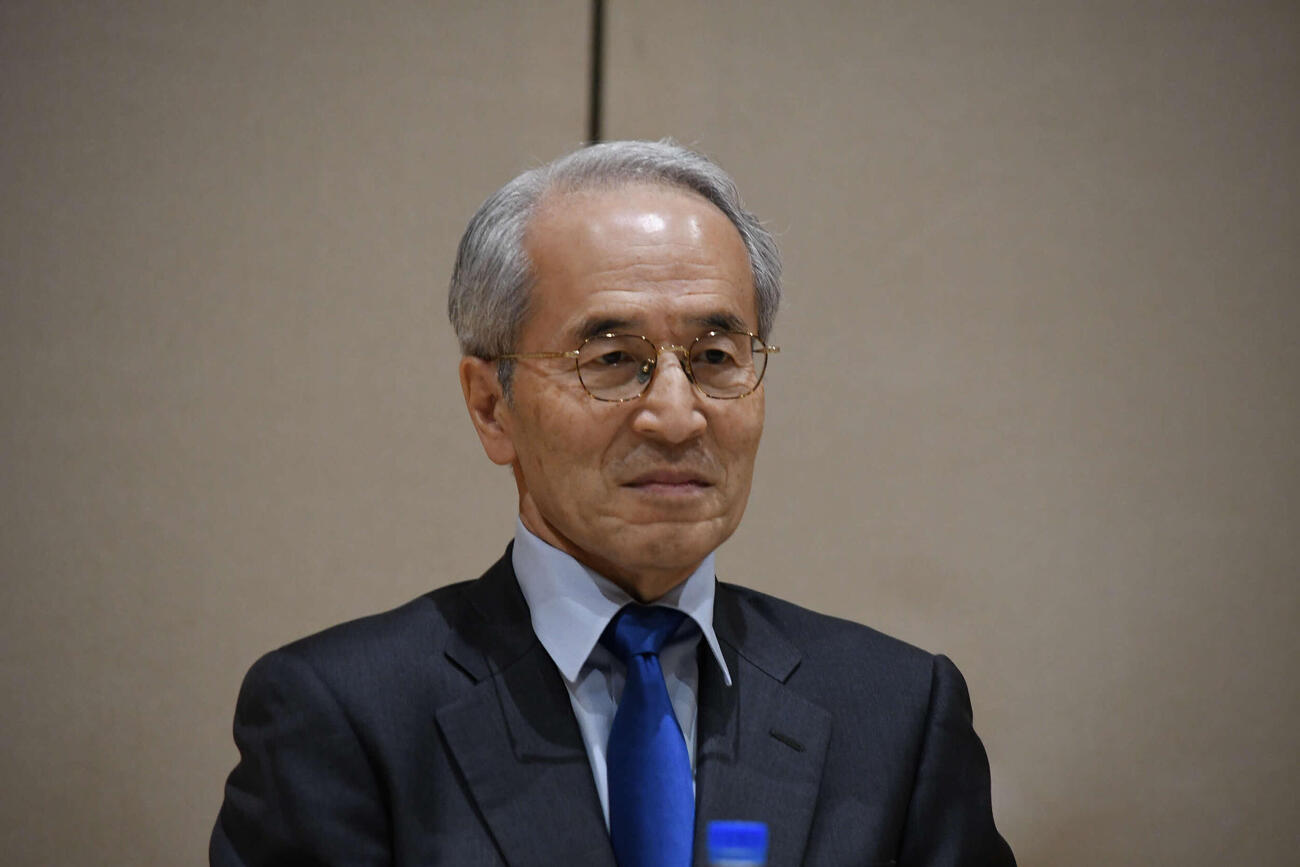 記者会見に応じた読売テレビの松田陽三社長（撮影・阪口孝志）