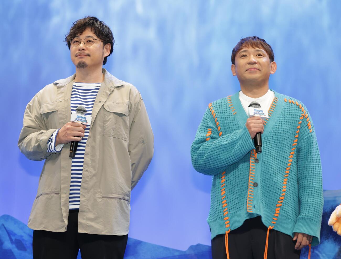 「映画ドラえもん　新・のび太の海底鬼岩城」完成披露試写会に登場した平子祐希（左）と酒井健太（撮影・中島郁夫）