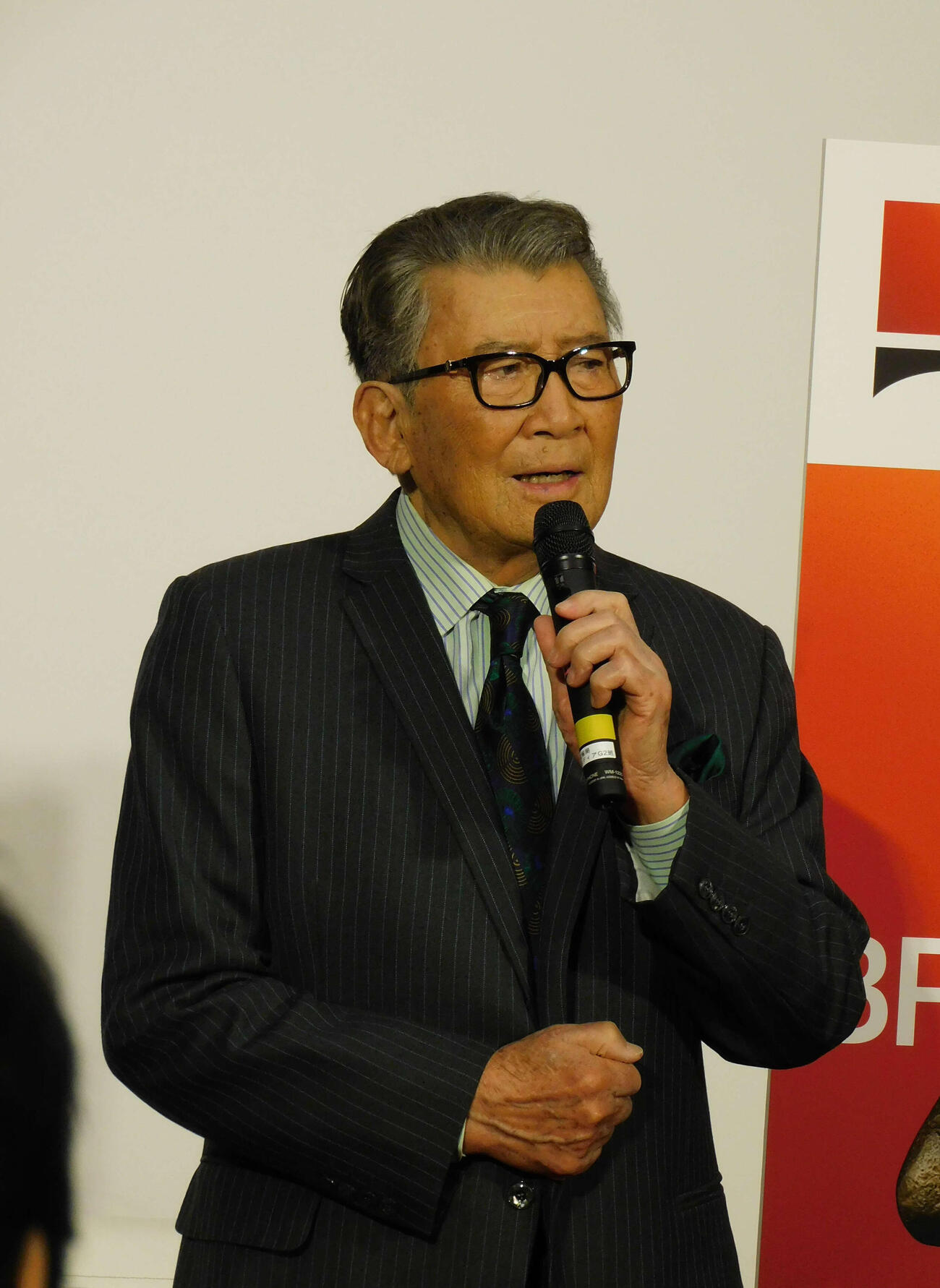 日本放送協会　放送文化賞の受賞者を代表して会見を行った里見浩太朗（撮影・寺本吏輝）