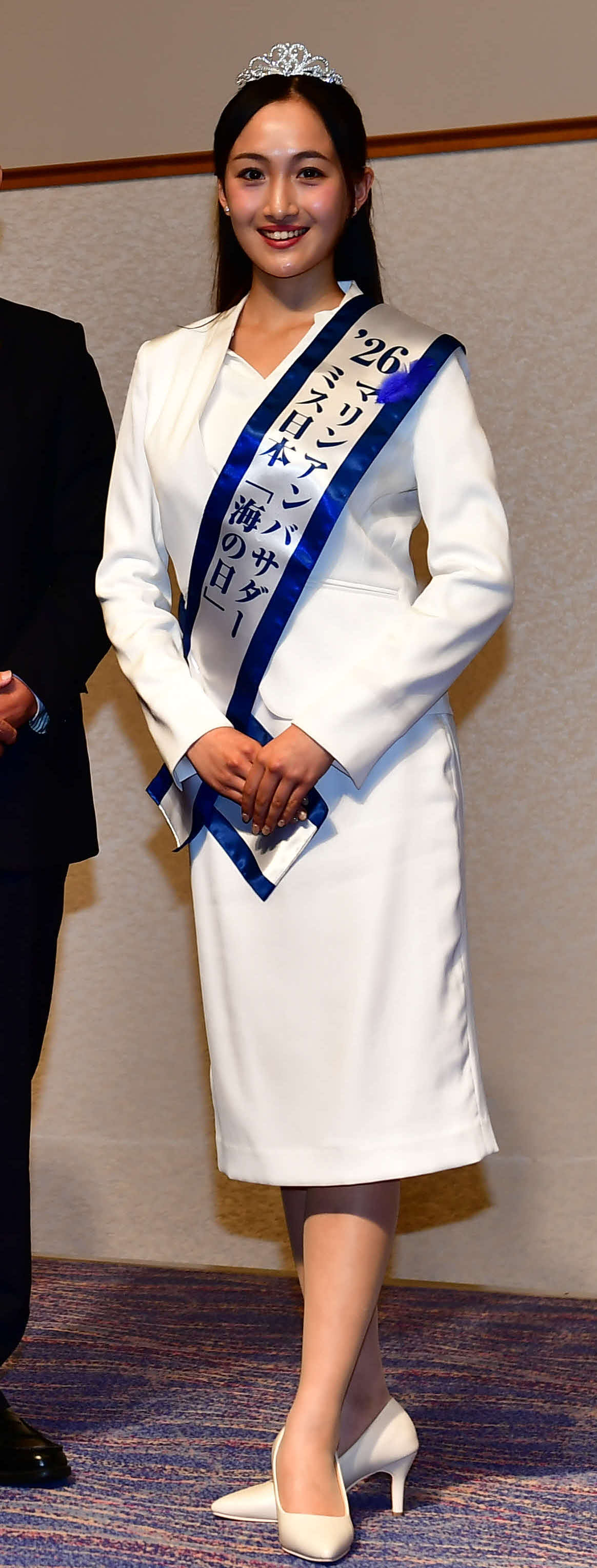 3月の「ジャパンインターナショナルボートショー2026」開催へ向けた日本マリン事業協会の会見に出席した「2026ミス日本　海の日」の野口絵子さん（撮影・松尾幸之介）