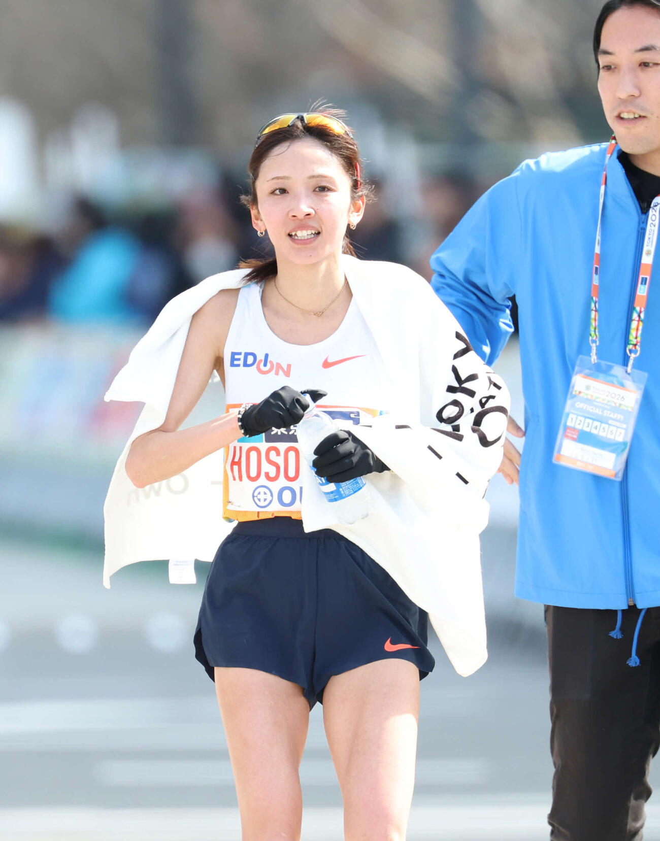 女子マラソン　日本人トップでゴールした細田（撮影・増田悦実）