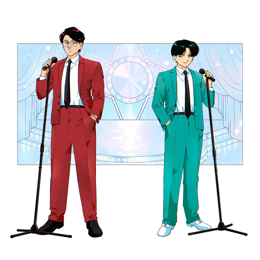 アニメキャラクター化した岡村靖幸と中島健人（右）（C）2026 Sony Music Labels Inc.