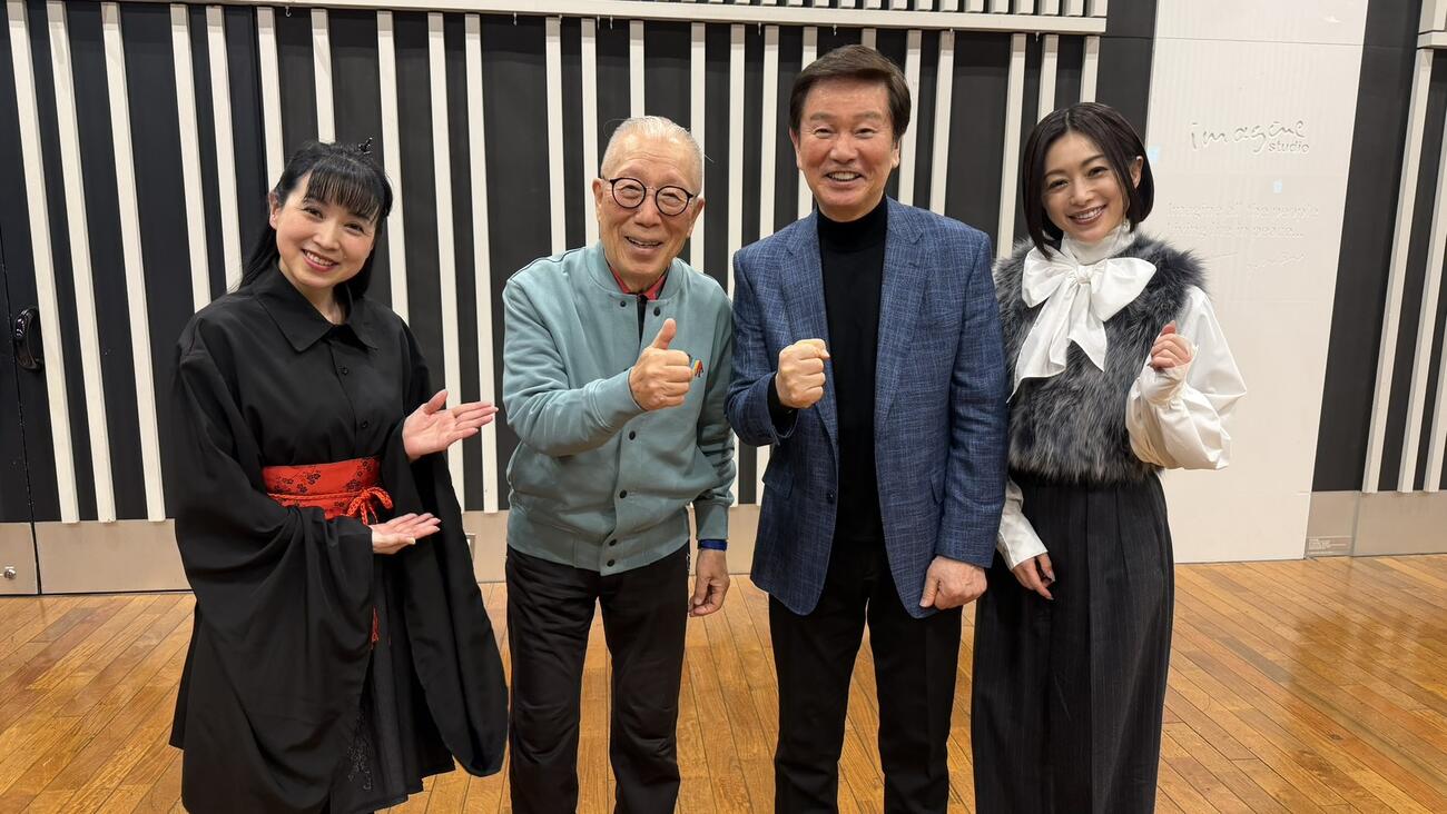 収録に参加した、左から西村知美、小林克也、森田健作、酒井法子