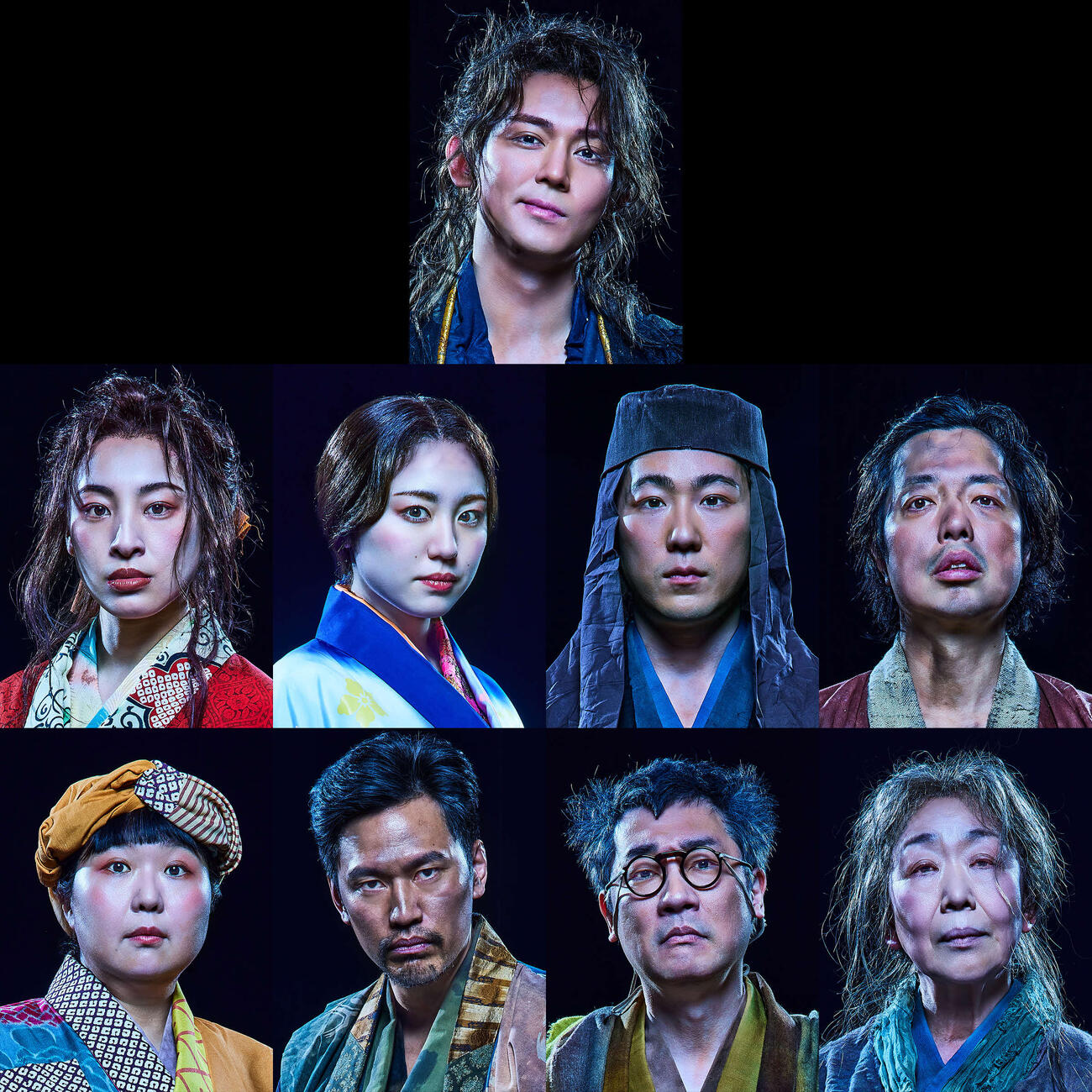 舞台「PARCO PRODUCE 2026　『うま－馬に乗ってこの世の外へ－』」に出演する、（上段）小瀧望、（中段左から）音月桂、加藤梨里香、大鶴佐助、小松利昌、（下段左から）小林きな子、小柳心、安井順平、梅沢昌代