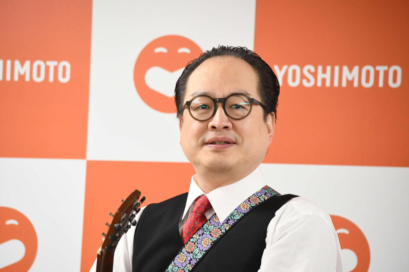 間寛平GMの定例会見に出席した松浦真也（撮影・阪口孝志）