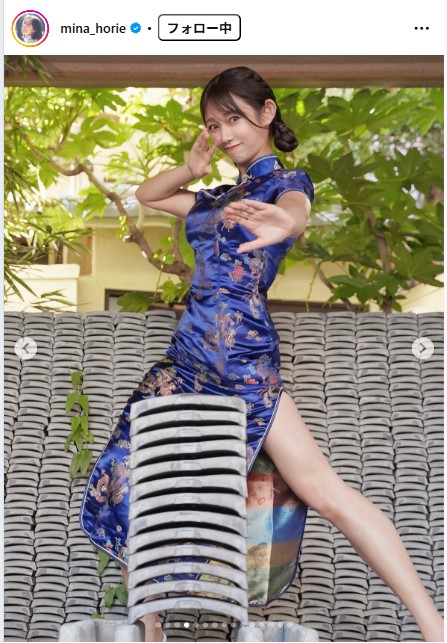 チャイナドレス姿で美脚を披露する堀江聖夏（堀江聖夏のインスタグラムから）