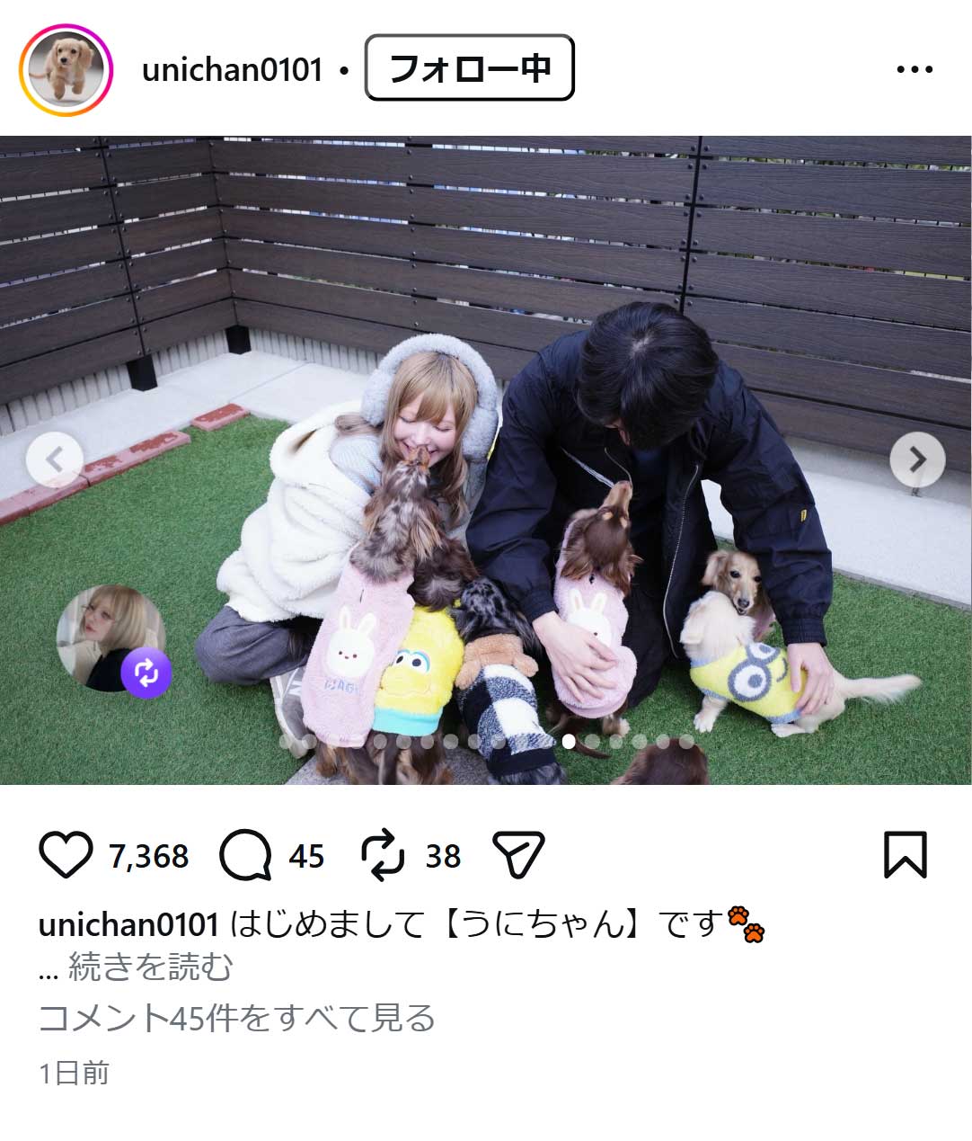うにちゃんのインスタグラムから