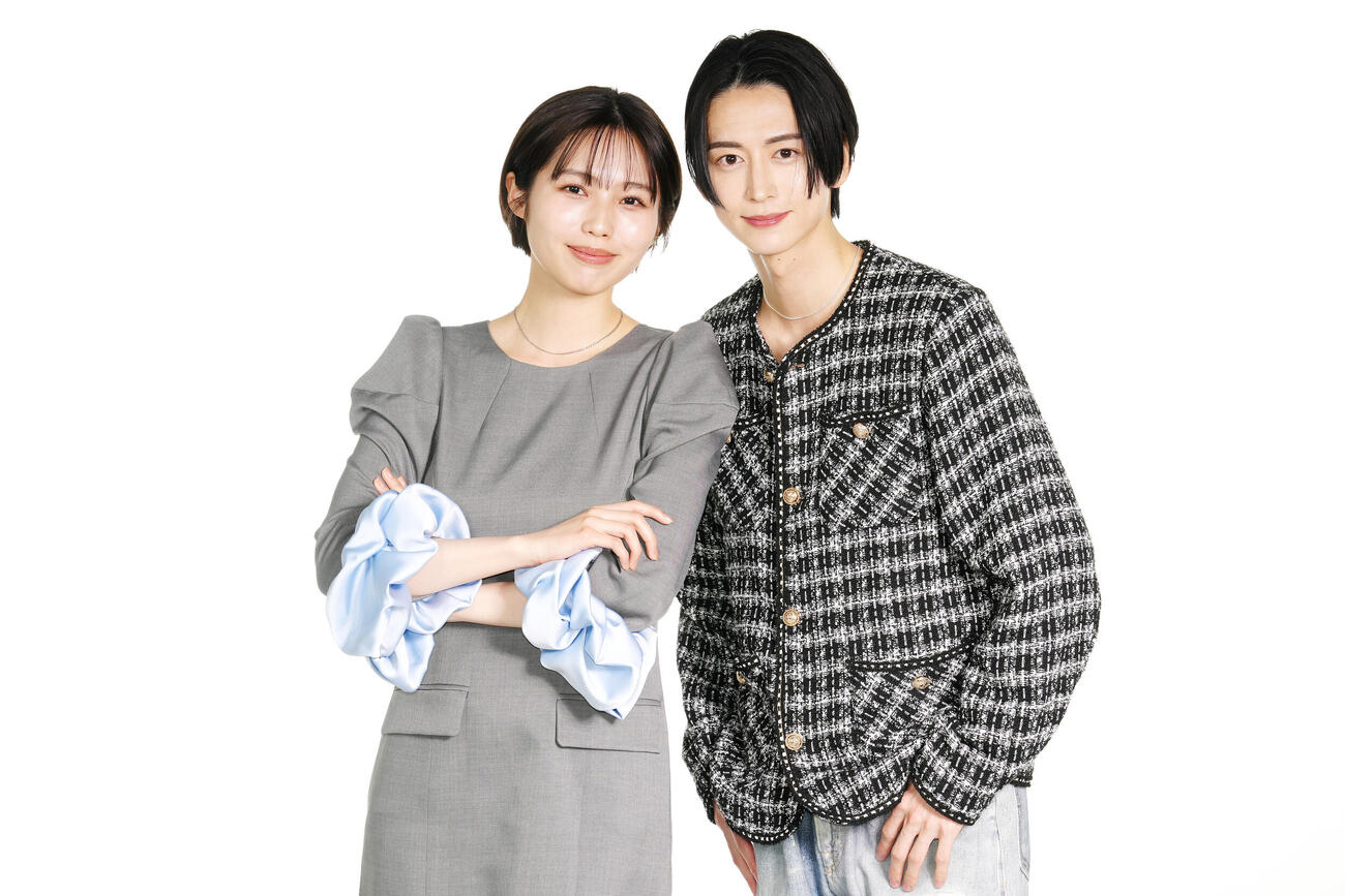 フジテレビの連続ドラマ「share」にダブル主演する秋田汐梨（左）と池田匡志（撮影・江口和貴）