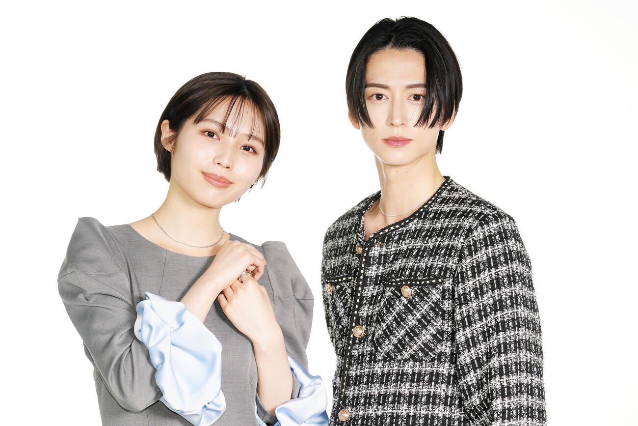 フジテレビの連続ドラマ「share」にダブル主演する秋田汐梨（左）と池田匡志（撮影・江口和貴）