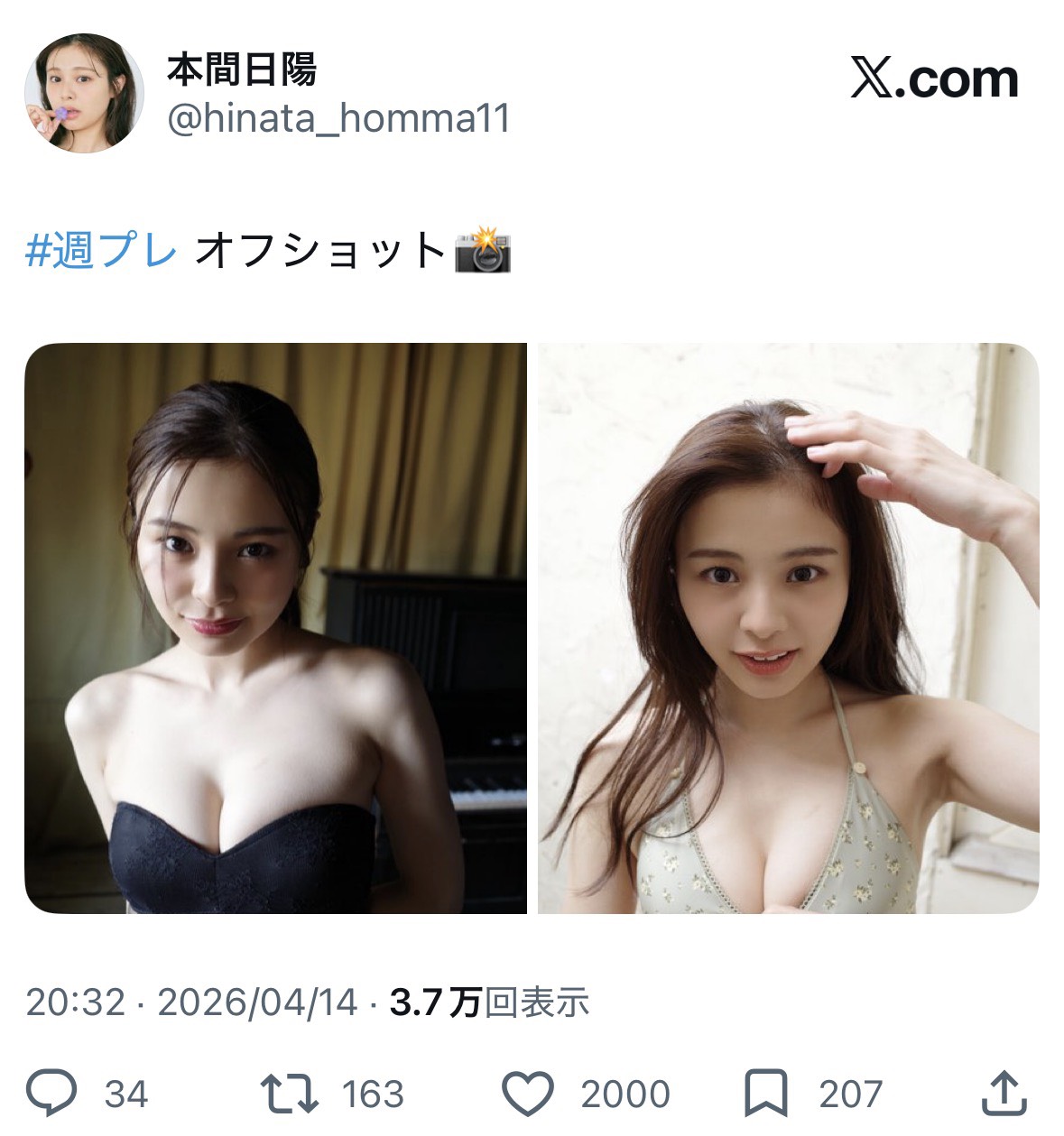 本間日陽のXから