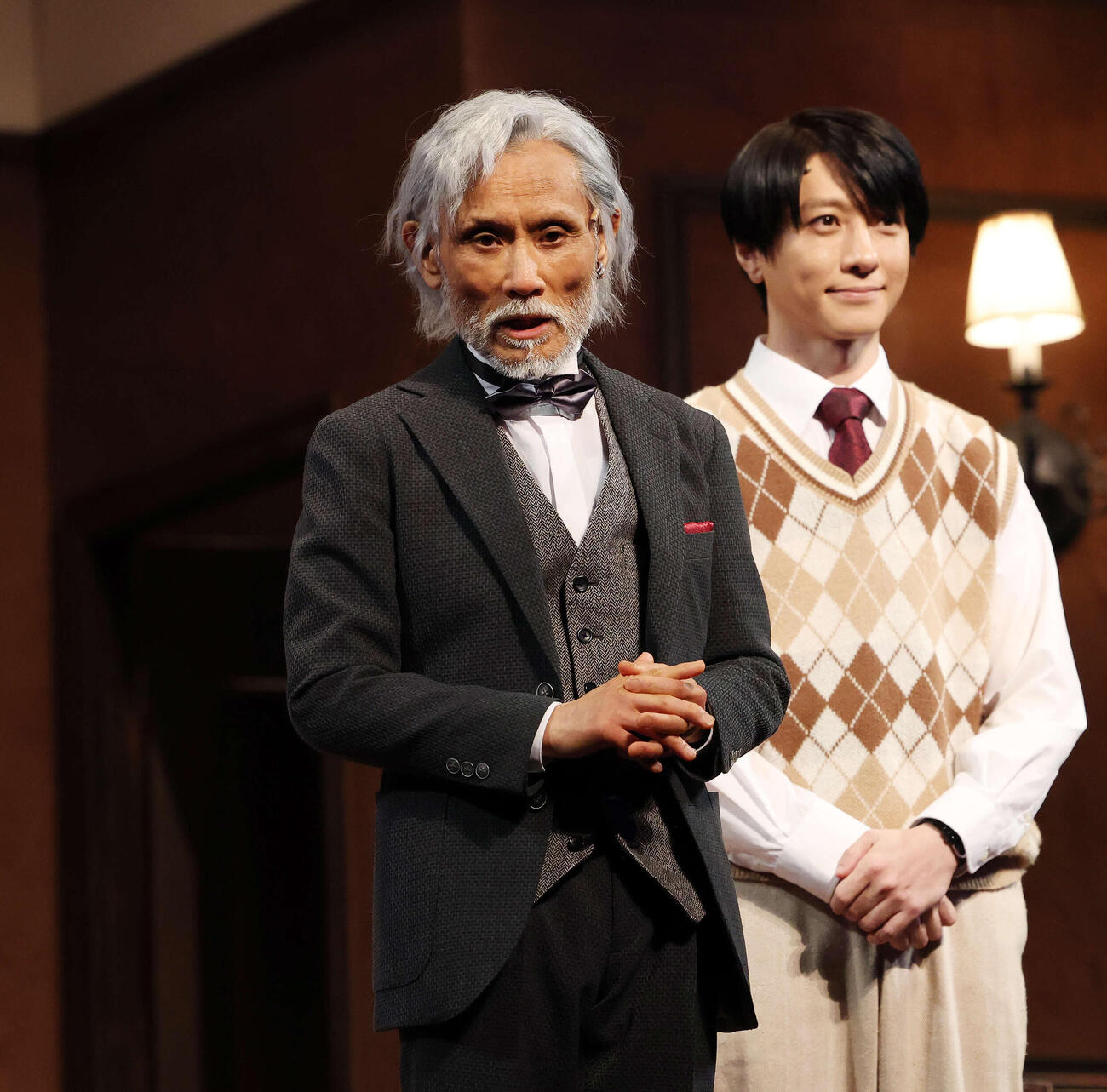 舞台「ブラック・コーヒー」ゲネプロを終えあいさつする片岡鶴太郎（撮影・宮地輝）