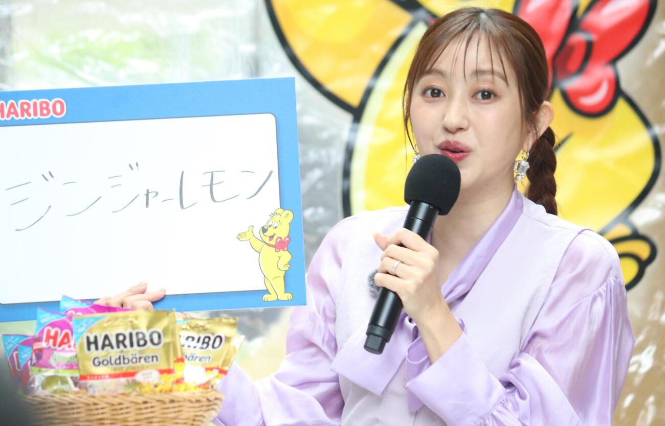 「HARIBOきらきらフルーツフェス」オープニングイベントに出席した菊地亜美（撮影・加藤理沙）