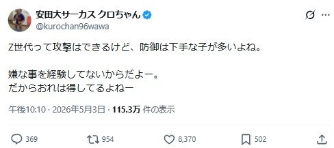 クロちゃんのXから