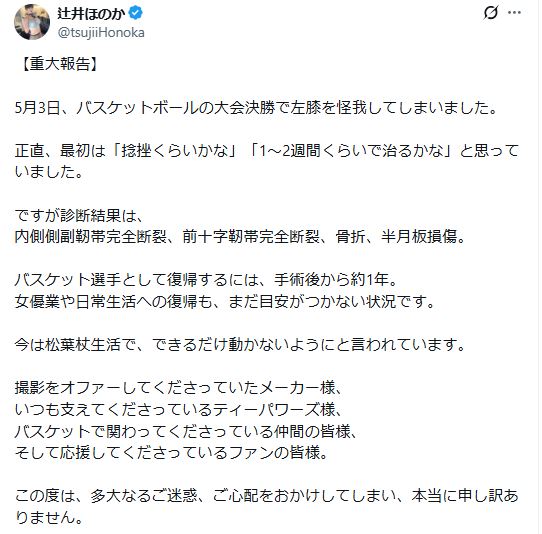 辻井ほのかのXから