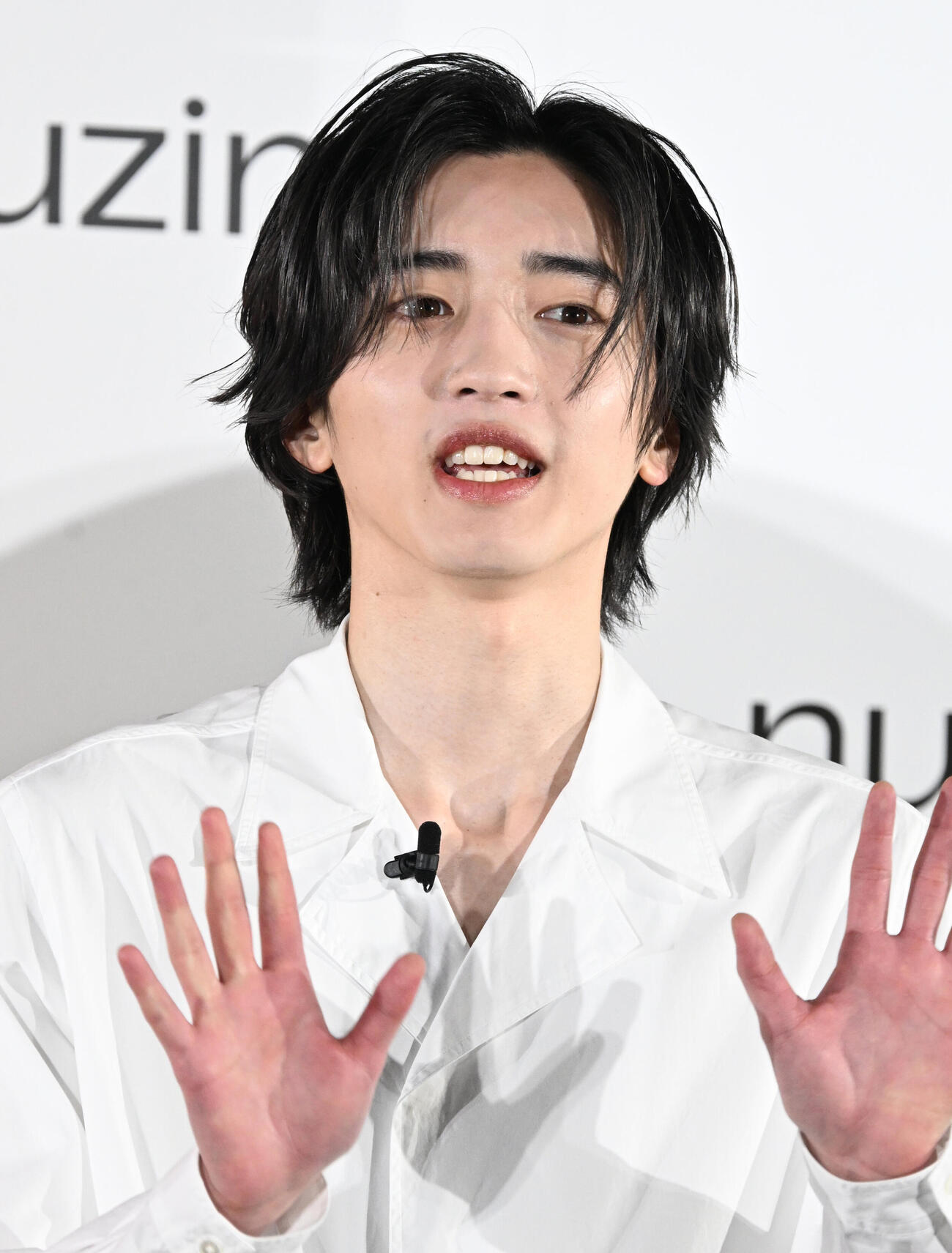 韓国スキンケアブランドの新TVCM発表イベントに登場した、なにわ男子の道枝駿佑（撮影・千葉一成）